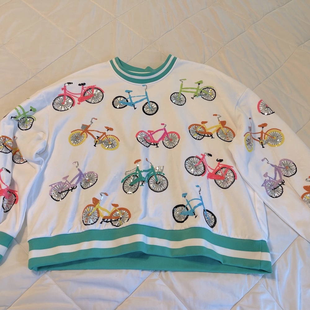 Queen of Sparkles bicycle sweatshirt, size Medium